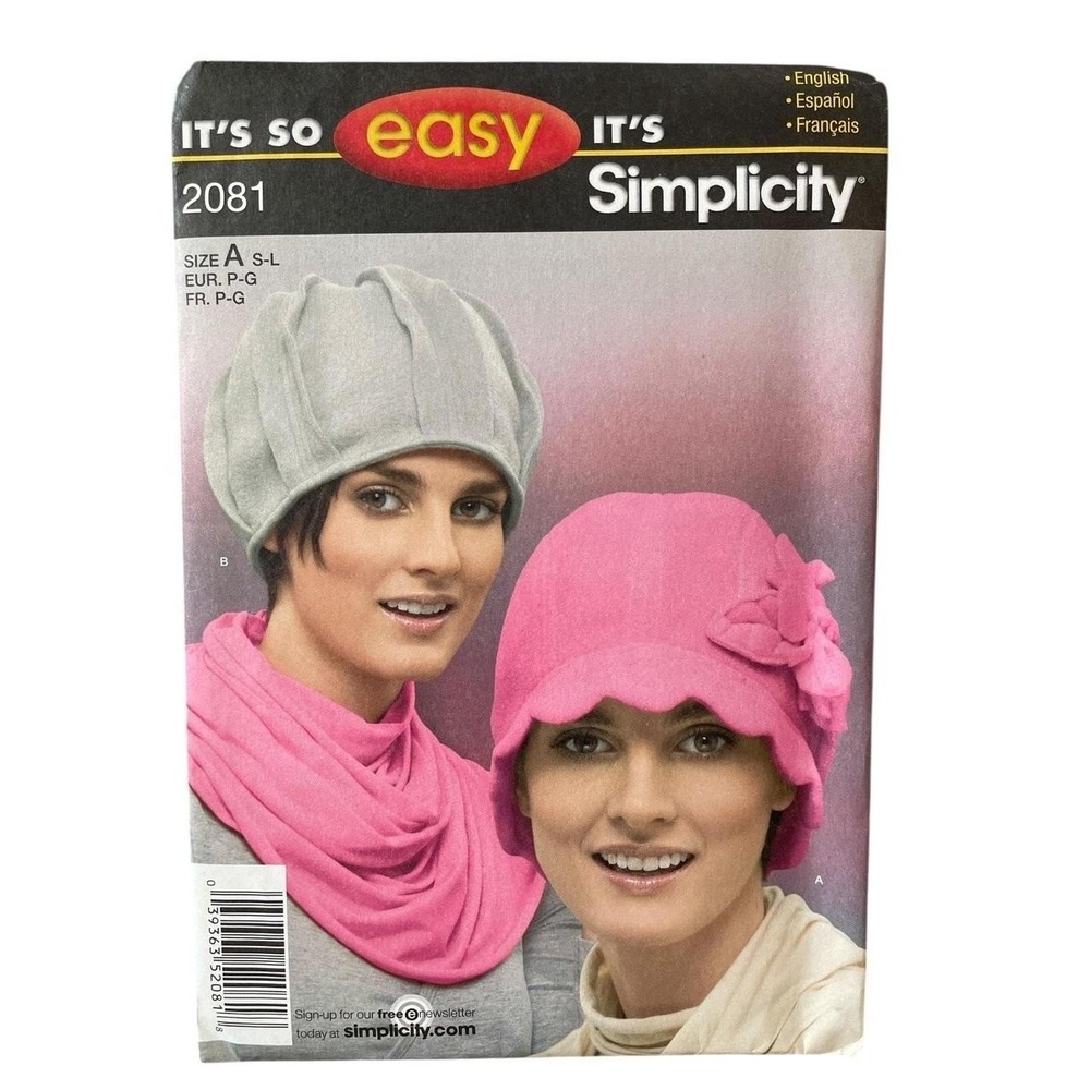 Simplicity Sewing Pattern 2081 Misses S-L Multicolor Fleece Hats Cloche Beanie